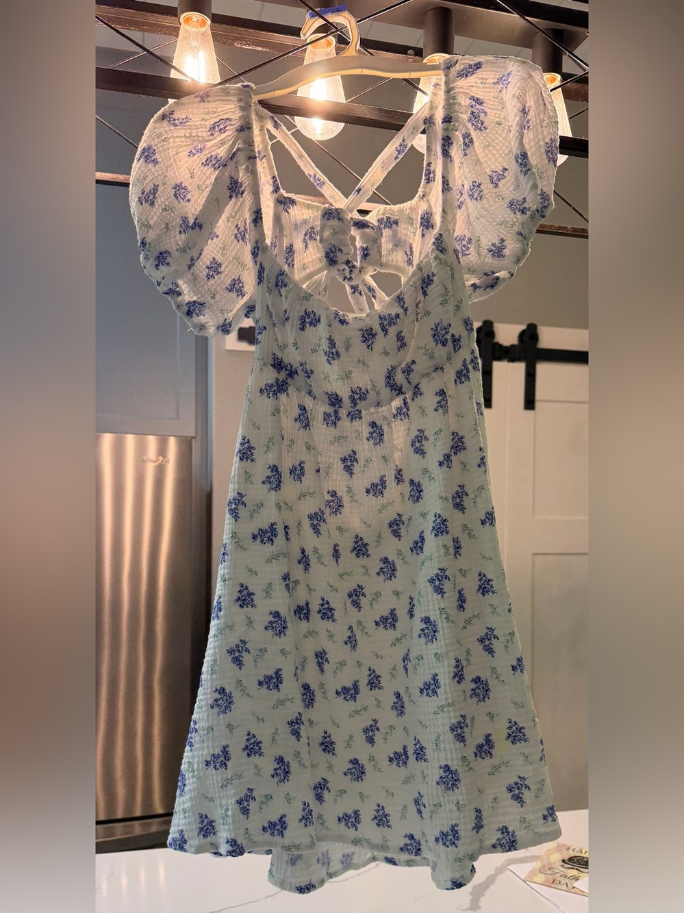 Princess Polly White Dress with Blue Floral Print
